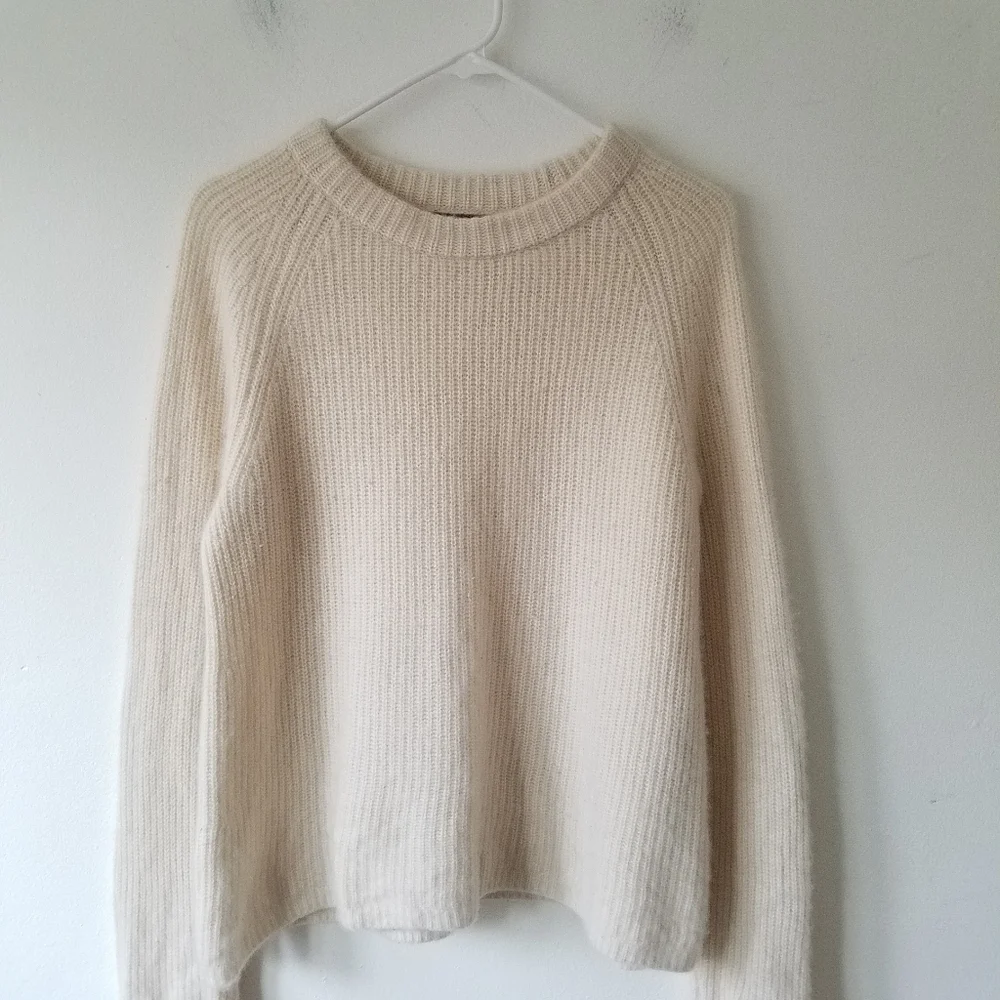 Quince 100% Cashmere Fisherman Ribbed Knit Cream Crew Neck Sweater Size Large - Picture 6 of 12